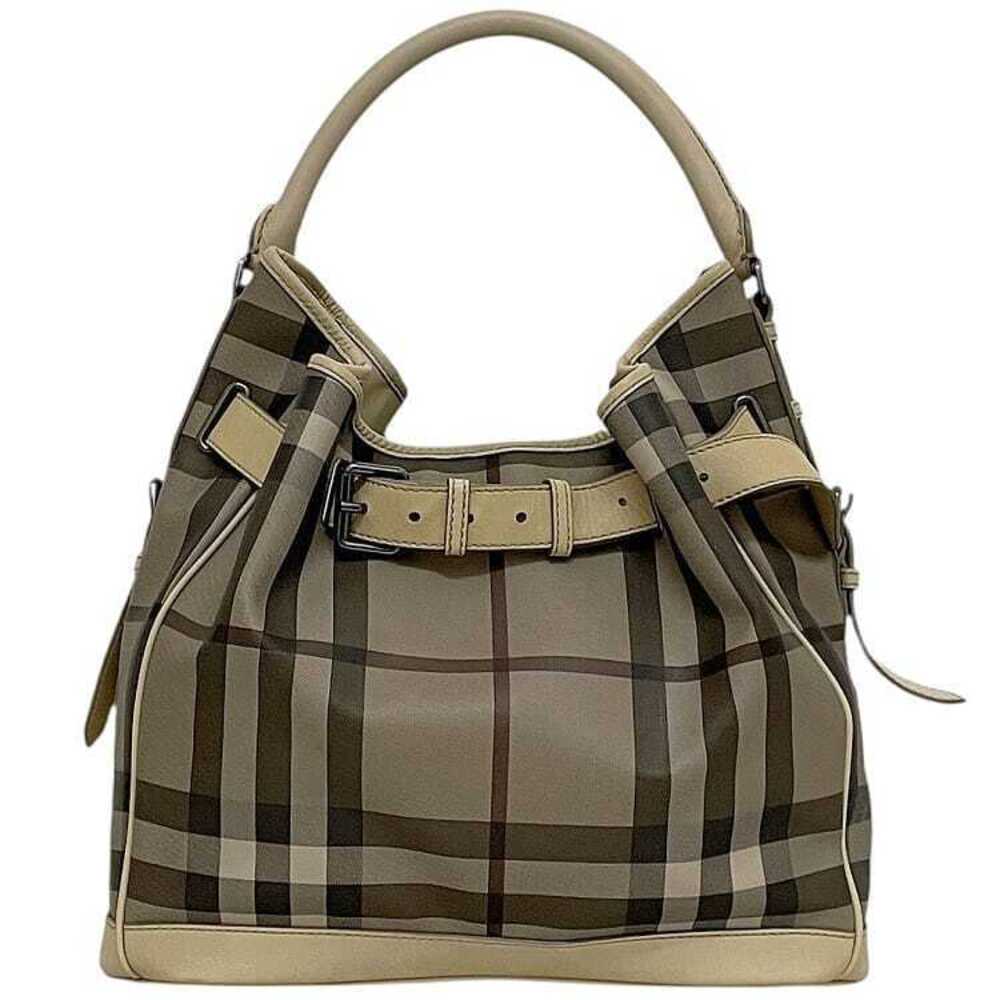 Burberry One Shoulder Hobo Bag Beige Gray Check Shoulder Leather Belt Motif